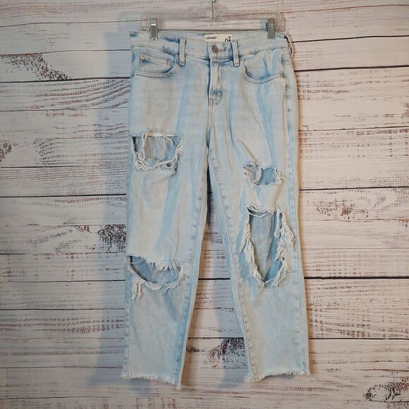 Women's Distressed High Rise Ankle Straight Jeans sz 7 Light Blue - Picture 2 of 11